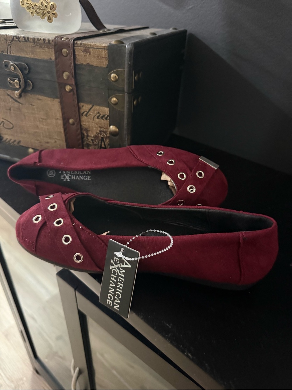American Exchange Burgundy Eyelet Ballet Flats